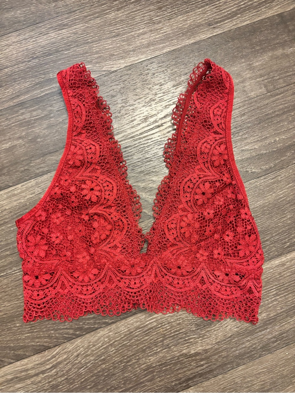 Victoria's Secret Red Floral Lace Deep V Bralette